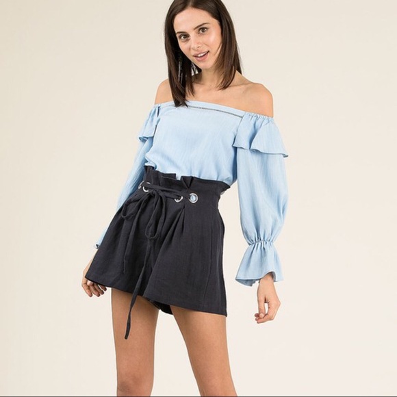 1 LEFT‼️ Linen Pleated Shorts-Navy - Picture 2 of 4